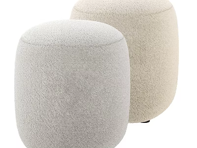 Two Fluffy Plush Ottoman Stools in Light Gray and Beige Modern Living Room Design 3d model