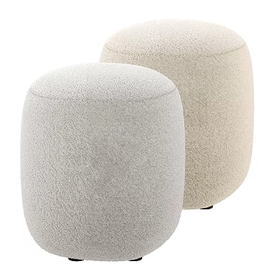 Two Fluffy Plush Ottoman Stools in Light Gray and Beige Modern Living Room Design 3d model