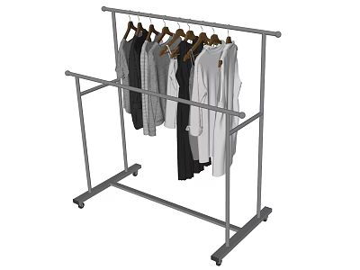 Metal Clothes Rack With Double Rod And Wheels For Hanging Clothes 3d model