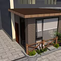 Detached Villa Exterior With Brown Roof Wooden Fence Courtyard Plants And Stone Paved Ground