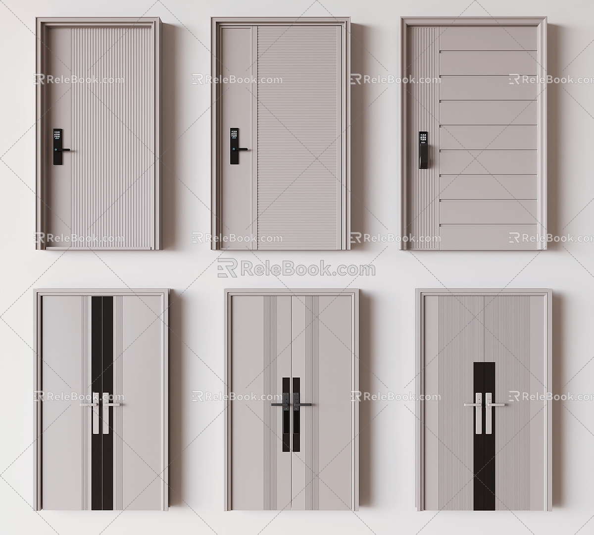 Modern Double Door Double Door Double Door Solid Wood Mother and Mother Door Entry Door Smart Door Lock Password Door 3d model