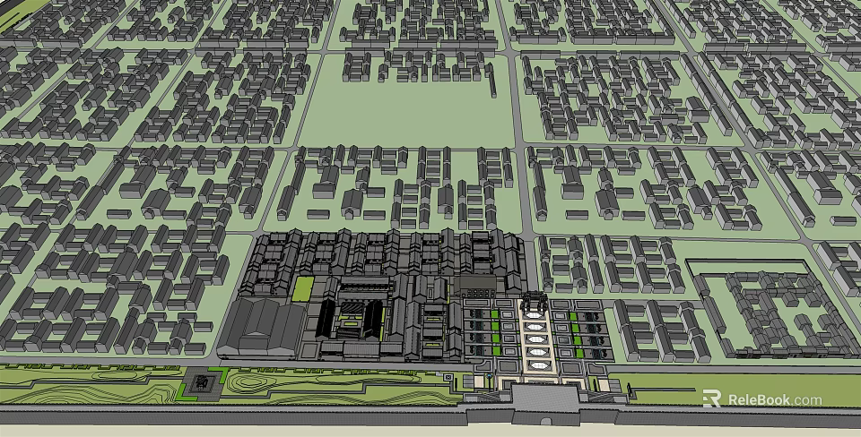 Ancient Architecture Complex Aerial View With Courtyard And Surrounding Traditional Buildings 3d model 
