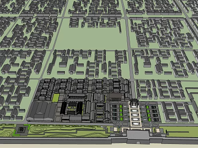 Ancient Architecture Complex Aerial View With Courtyard And Surrounding Traditional Buildings 3d model
