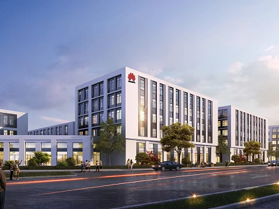 Modern Office Building Exterior With White Facade Greenery Trees And Roadside Windows 3d model
