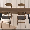 Modern Wooden Rectangular Dining Table Set With Black Legs And Grey Padded Chairs 3d model