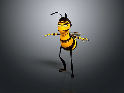 Cartoon Bee Character With Yellow Black Stripes Standing Pose Wings And Antennae 3d model