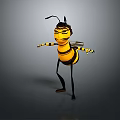 Cartoon Bee Character With Yellow Black Stripes Standing Pose Wings And Antennae