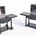 Portable Black Grills With Open Lids Foldable Side Tables And Rolling Wheels 3d model