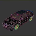 Black Modified Sports Car Featuring Rear Spoiler Sleek Body And Alloy Wheels