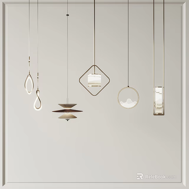 Various Modern Pendant Lights With Different Geometric Shapes For Interior Decoration 3d model