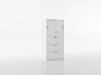 Functional Modern White Storage Cabinet With Green Handles And Multiple Drawers 3d model