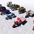 Various Motorcycles and Tricycles in Different Colors Displayed on Tiled Ground