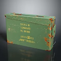 Vintage Green Metal Storage Box With Rustic Details And Text Labels