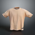 Light Brown Short Sleeve T shirt With Striped Collar Simple Daily Necessity Design