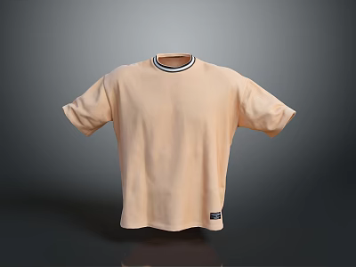 Light Brown Short Sleeve T shirt With Striped Collar Simple Daily Necessity Design 3d model