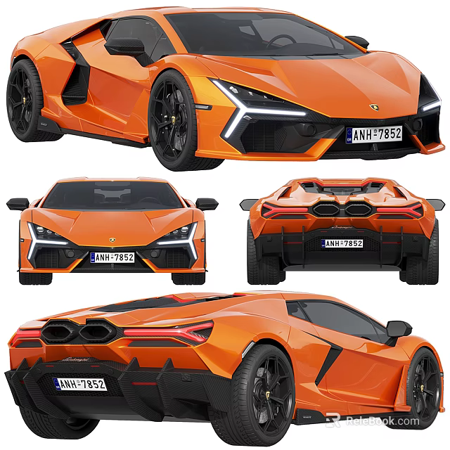 Orange Supercar Showcased From Multiple Angles 3d model 