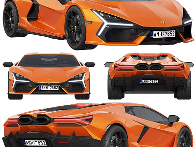 Orange Supercar Showcased From Multiple Angles 3d model