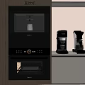 Modern Kitchen Interior With Black Oven And Coffee Machines Setup 3d model