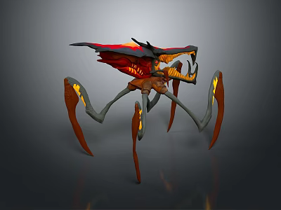 Mythical Multi Limbed Fantasy Creature With Red Black Body And Glowing Yellow Limbs 3d model