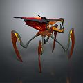 Mythical Multi Limbed Fantasy Creature With Red Black Body And Glowing Yellow Limbs