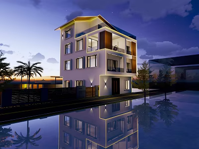 Modern Detached Villa With Multi Story Design Large Windows And Water Reflection 3d model