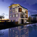 Modern Detached Villa With Multi Story Design Large Windows And Water Reflection