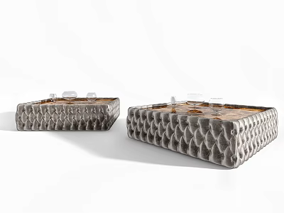 Elegant Modern Rectangular Gray Quilted Leather Coffee Tables With Glass Items 3d model