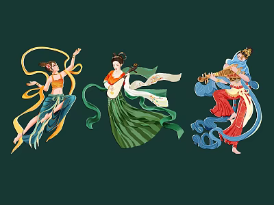 Feitian Yile Dunhuang Art Mogao Grottoes Mural National Dynasty Beauty Fairy Feitian Art Elegant Dance Feitian Strap Dunhuang Feitian Fairy 3d model