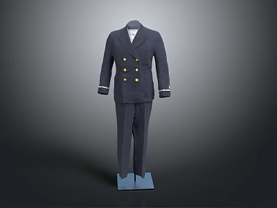 Elegant Navy Blue Double Breasted Formal Suit Set With White Cuffed Trim 3d model