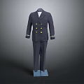 Elegant Navy Blue Double Breasted Formal Suit Set With White Cuffed Trim