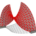Modern Curved Grid Pergola Structure In Orange Red With White Base