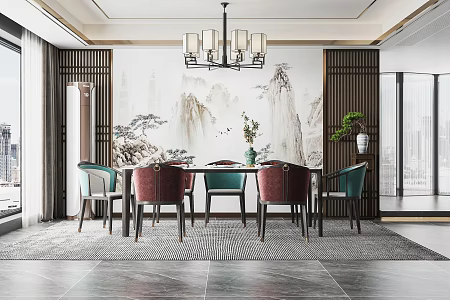 New Chinese Restaurant Dining Table Chair 3d model