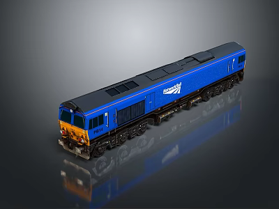Blue InterCity Model Train Diesel Locomotive With Yellow Front On Reflective Surface 3d model