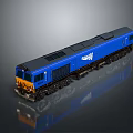 Blue InterCity Model Train Diesel Locomotive With Yellow Front On Reflective Surface
