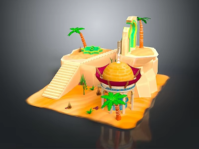 Commercial Desert Themed Outdoor Equipment With Palm Trees Slide Stairs And Dome Structure 3d model
