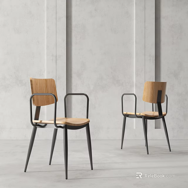 Modern Minimalist Dining Chairs With Wooden Seats And Metal Frames 3d model 