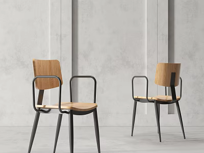 Modern Minimalist Dining Chairs With Wooden Seats And Metal Frames 3d model
