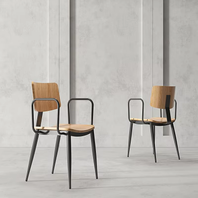Modern Minimalist Dining Chairs With Wooden Seats And Metal Frames 3d model