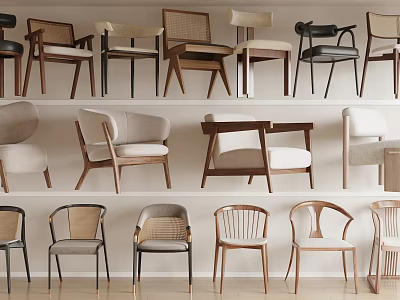 Modern Accent Chairs In Various Designs With Wooden Frames And Upholstered Seats For Interior 3d model