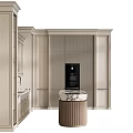 Elegant Modern Kitchen Interior With Light Gray Cabinets And Marble Island Countertop