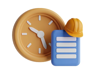 Stylish Ornament Decoration Set With Yellow Clock Yellow Helmet And Blue Folder Design 3d model