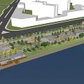 Waterfront Landscape Design With Greenery Trees Promenade Urban Buildings And Shoreline Road