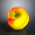 Red And Yellow Apple With Stem On Dark Reflective Surface