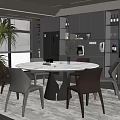 Modern Dining Interior With Round White Table Gray Chairs Green Plants And Cabinets 3d model