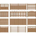 Various Wooden Fence Styles With Different Patterns For Outdoor Decoration 3d model
