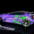 Custom Racing Sports Car With Neon Purple Green Graffiti Art And Aerodynamic Body Design