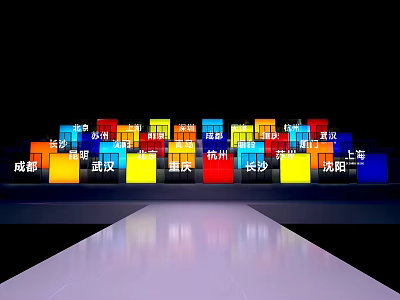 Colorful LED Modular Commercial Equipment Displaying Multiple City Names For Exhibition 3d model