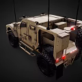 Armored Military Off-Road Vehicle With Large Tires Beige Antennas Worn Metal Frame And Side Windows