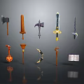Various Medieval Fantasy Weapons Collection Including Axe Sword Hammer Bow And Dagger 3d model