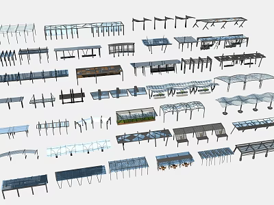 Various Pergola Designs Showcasing Different Structural Styles And Materials For Outdoor Use 3d model
